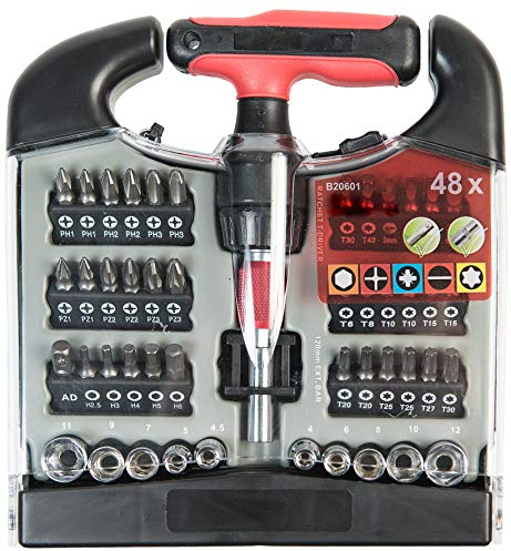 Masidef member of the würth group Mini cricchetto a T con Inserti e bussole, Set pz, 48 Pezzi