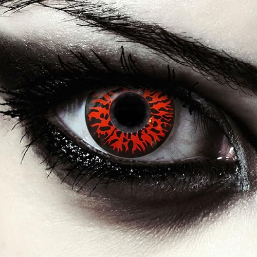 DESIGNLENSES, Farbige rot schwarze Halloween Monster Kostüm Kontaktlinsen ohne Stärke weiche Vampir Farblinsen, 2 Stück, Red Fear