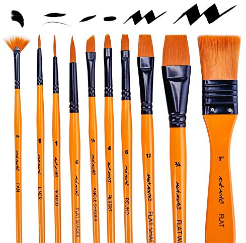 Mont Marte Art Paint Brushes Set for Painting, 10 Variety of Brushes Types for Class, Kids, Artists- Nice Art Brushes for Acrylic Painting