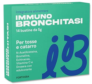 IMMUNO BRONCHITASI Acetilcisteina 600 mg 14 Bustine – Integratore Alimentare per Tosse e Catarro - con Bromelina, Echinacea, Drosera e Vitamina C