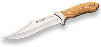 Joker Jagdmesser CO01 Antílope, Griff aus Olivenholznholz, Gürtelmesser mit 19,5 cm Gebogene Klinge, mit brauner Lederscheide, Werkzeug zum Angeln, Jagen, Camping und Wandern
