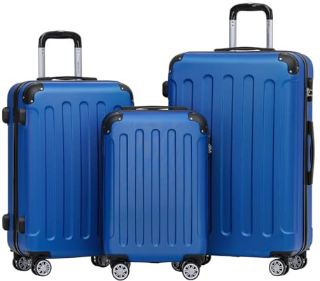 BEIBYE 2045 Zwillingsrollen 3tlg. Reisekoffer Koffer Kofferset Trolleys Hartschale in 20 Farben (Blau)