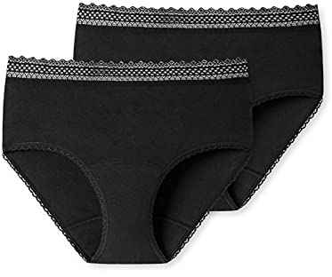 Schiesser Damen 2 Pack Menstruationswäsche/ Periodenslip Komfortschnitt Auslaufsicher - Secret Care Tiefschutz, Schwarz_176300, 34-36 EU