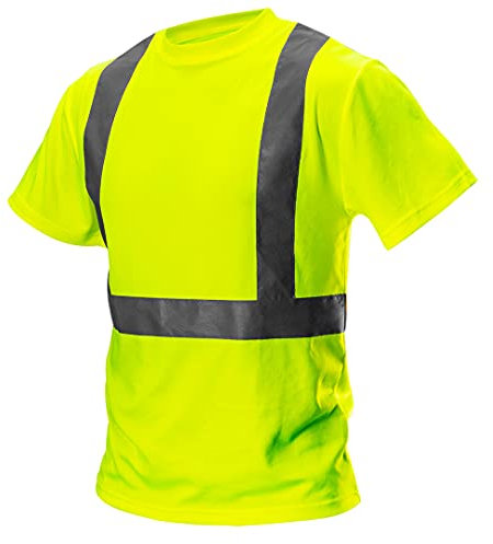 NEO TOOLS Herren Warnschutz-T-Shirt, Kurzarm, mit Rundhalsausschnitt, Neon-Farbe, reflektierenden Streifen, atmungsaktiv, 100% Polyester 150 g/m3, Größe: M, gelb