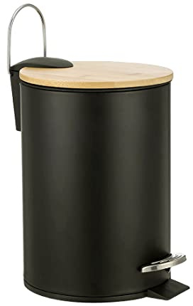 ADOB Kosmetikeimer Abfalleimer Mülleimer Treteimer 3 Liter schwarz matt, Bambusdeckel, 90412