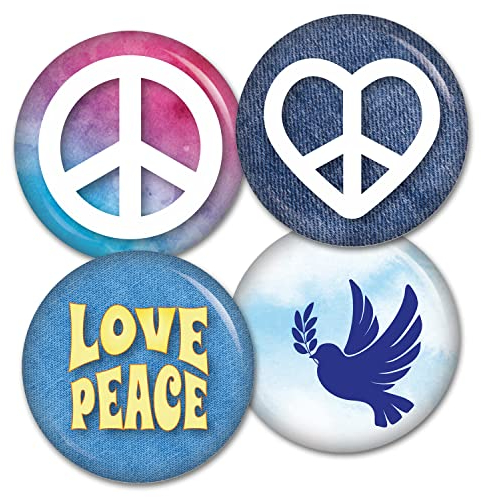 4 Button Love & Peace Set Pin 37mm Buttons Anstecker Kiwikatze Frieden