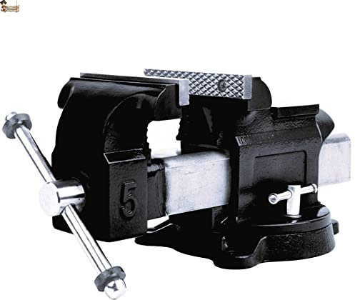 BricoLoco.com Vite da banco da lavoro per tavolo tornio regolabile in acciaio fuso morse indurite sostituibili con incudine, base girevole a 360°, fabbro, meccanico, legno (100 mm.)