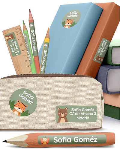 MELU Kids® Namensaufkleber Set für Kinder - Schule (60 STK, Grün) | Personalisiert & Wasserfest, Aufkleber mit Namen für Stifte & Schulsachen in verschiedenen Größen, Namensetiketten
