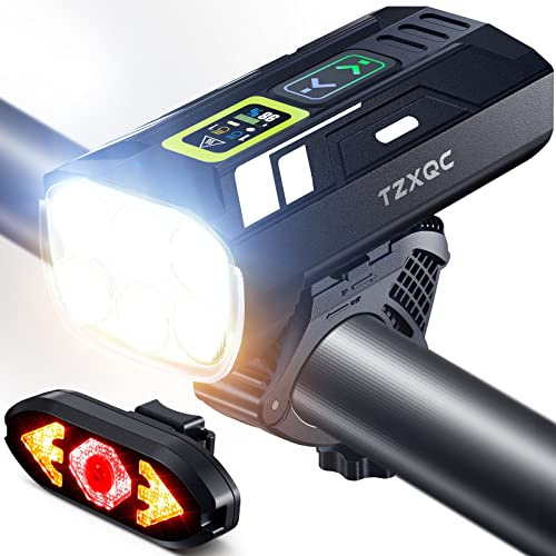 Bright 2000 Lumen Bicycle Headlight & Rear Taillight Set - Powerful 6 Bead LED Projects 888ft, 60hr 10,000mA Battery Charges Phone, Rugged Aluminum Alloy, Lightweight, Waterproof