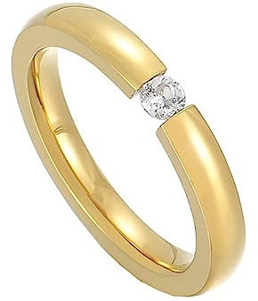 Beydodo Edelstahl Ringe Freundschaft, Frauen Ring Personalisiert 3MM Solitär mit Zirkonia Partnerringe Hochzeit Ring Damen Nickelfrei Rosegold Silber Gold Gr.52-65