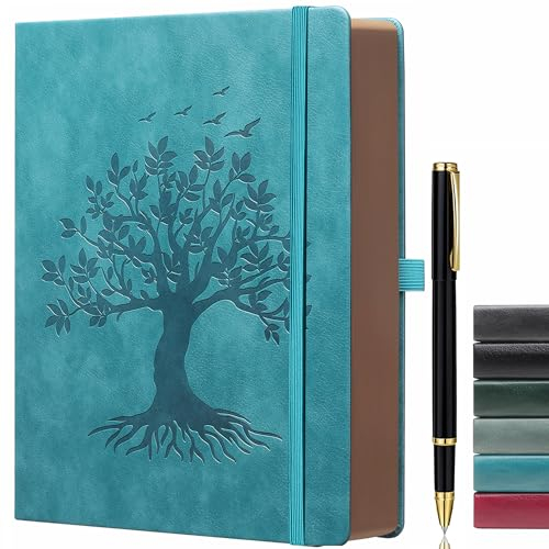 ZXHQ Tagebuch für Erwachsene(14.5 x 21 cm) Liniert Notizbuch– PU Leder Hardcover im Lebensbaum Design, 360 Seiten, mit Stift, Das Perfekte Geschenk für Familie und Freunde - Seegrün