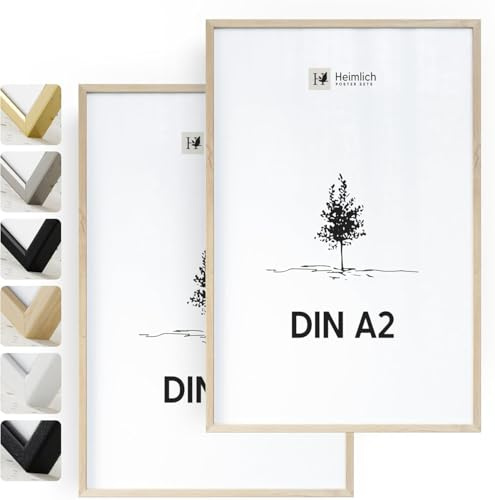 Heimlich Fotorahmen aus massivem Eichenholz – DIN A2 42 x 59,4 cm, 2er-Pack | Heimlich® – Stabiler Bilderrahmen Aus Holz – Mittelgroße Poster-Druckrahmen – Nur Wandhalterung