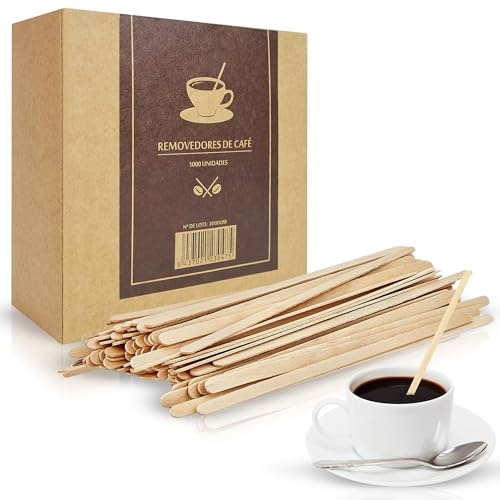MARCPRINT 1000 Palitos Cafe Desechables 14 cm - Paletinas Cafe Desechables de Madera - Removedor de cafe 100% Naturales y Biodegradables - Palitos Removedores de Cafe - Agitadores Cafe y Te