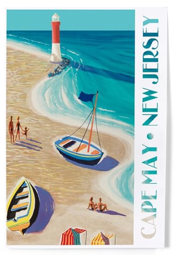 Lantern Press 8x12 Art Print, Cape May, New Jersey, Vintage Beach Scene
