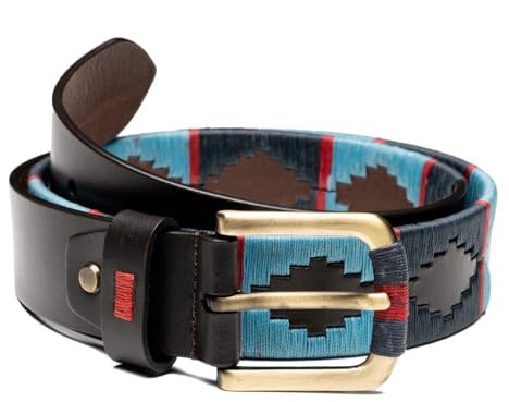 HD DHISPANIA Herren-Gürtel, Leder, handgefertigt, Argentinischer Stil, aus Leder, mit Schnallen, Blau, Größe T/95-T/100-T/105-T/110-T/115-T/120, blau, 105 cm