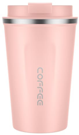 MOMSIV Taza térmica de acero inoxidable de 380 ml con tapa a prueba de fugas, vaso aislante al vacío a prueba de fugas, taza de viaje con doble pared aislada para café, té y agua (naranja-rosa)