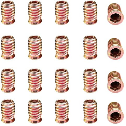 Aoktorkit 20Pcs Threaded Insert Nuts M10*25 Furniture Hex Drive Nuts Flat Head Threaded Rivet Nuts Screw-in Nuts for Wood Furniture