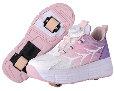 Mateju Schuhe mit Rollen für Jungen Mädchen Mode Kinder Rollschuhe mit Doppelt Rollen Versenkbarer 2-in-1Jugend Outdoor Sportschuhe Roller Schuhe Turnschuhe Skateboardschuhe