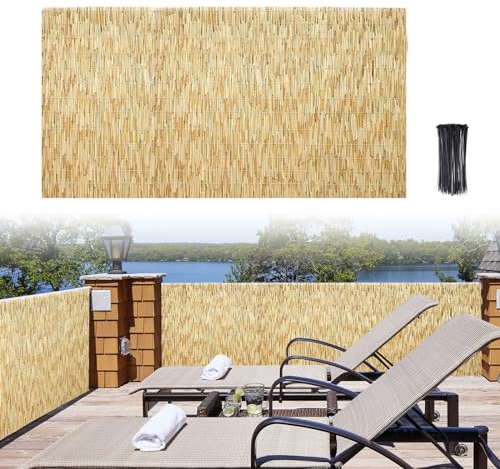 Brise Vue Bambou Naturel Canisse Bambou 60cm 70cm 80cm 90cm 100cm 110cm 120cm 130cm 140cm 150cm 160cm Hauteur Clôture En Roseau Durable Pour Balcon, Terrasse Et Jardin(Color:Primary white line,Size:11