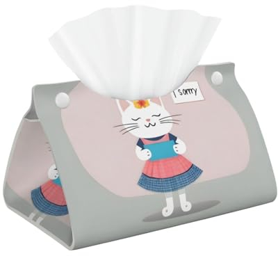 Rechteckiges Taschentuchbox-Set mit Katzen-Motiv Sorry, aus PU-Kunststoff, für Nachttisch, Esstisch, Auto, Schlafzimmer, Büro, Wohnzimmer