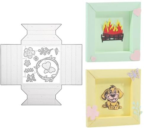 ORIGACH 12 Stück Schatten Box Stanzschablonen 3D Schatten Box Metall-Stanzformen für Karten Basteln Scrapbooking Fotoalbum Handgefertigtes Geschenk 20.2×20.2cm