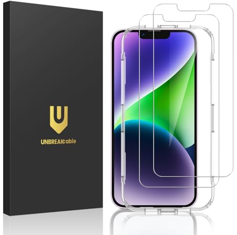 UNBREAKcable Screen Protector for iPhone 14/ iPhone 16e, Shatterproof Tempered Glass [99.99% HD Clear] [9H Hardness] [Easy Installation Frame] for iPhone 6.1 - 2 Pack