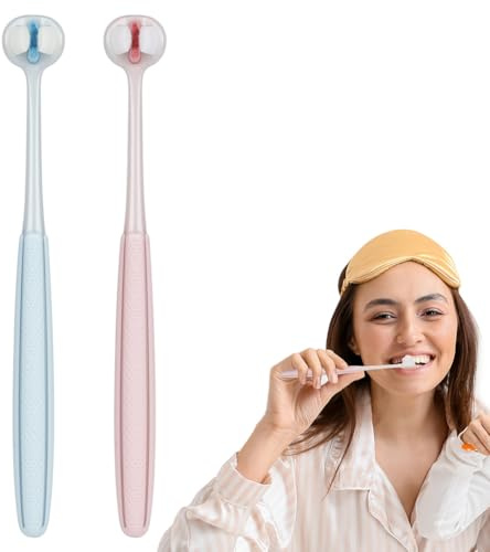 LOPHE Cepillo de Dientes de 3 Caras, 2 Piezas Cepillos de Dientes de Tres Caras, Cepillo de Dientes de Cerdas Suaves, Mango Ergonómico, Limpieza Completa de Cada Diente, Modelo Adultos