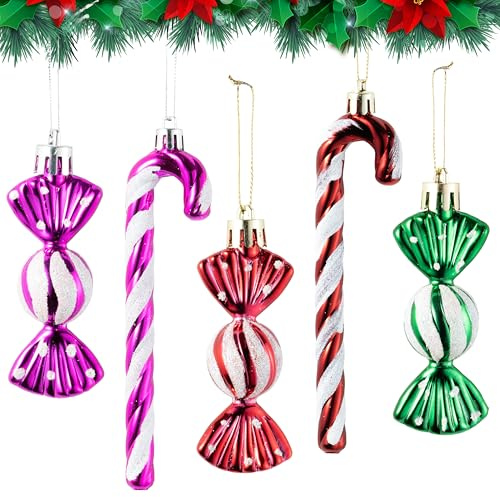 TirEurt Weihnachtsbaum Zuckerstangen Hängende Ornamente - Glitzer Weihnachtskugeln Zuckerstangen Deko, Weihnachten Hängende Anhänger für Weihnachtsanhänger Weihnachtsbaumschmuck, 18 Stück, Bunter