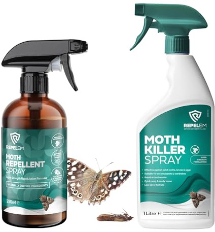 REPELEM Moth Killer Spray, Repellent for Wardrobes - Permethrin 1L | Professional Strength Permethrin Formula, For Carpets & Wardrobes, Kills Moths at All Life Stages, Long-Lasting Repellent