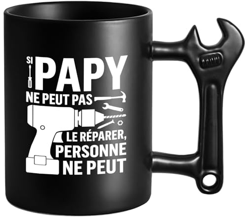 LOZACHE Tasse Papy avec poignée clé à molette – Cadeau original Grand-Père | 350 ml, idée cadeau pour anniversaire, Noël, Fête des Grands-Pères ou retraite, pour les papys bricoleurs