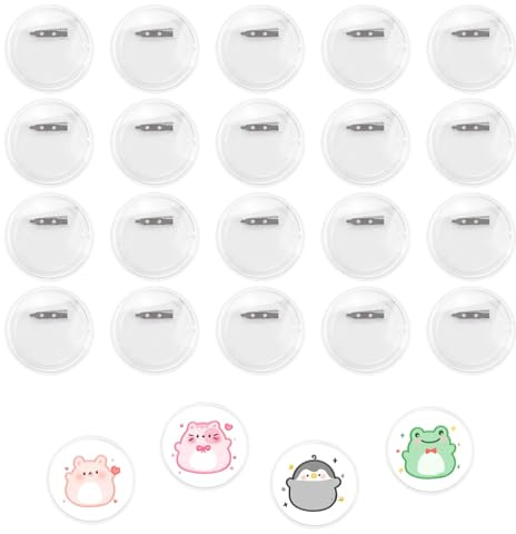 20 Stück Buttons Selber Machen ohne Buttonmaschine, 60mm Acryl Abzeichen Buttons Anstecker zum Selbstgestalten Personalisiert, DIY Transparente Ansteckbuttons mit Anstecknadel für Foto Bild Kleidung