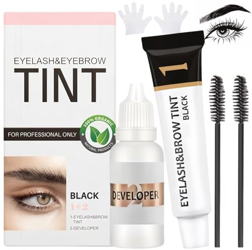 Eyebrow Tint Kit - Eyebrow and Eyelash Tint - Eye Brow Dye Kit - Lasts 6 Weeks, Waterproof - Fast & Easy to Use, with All Tools(Black)