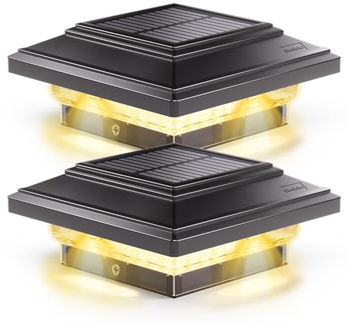 Siedinlar Solar Post Lights Outdoor Waterproof IP44, 2 Color Modes LED Solar Post Cap Lights, for 4x4 3.5x3.5inch Wooden Fence Garden Decking Patio Yard Decoration, (Black, 2 Pack)