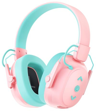 Doohoeek Bluetooth Gehörschutz für Kinder, Bluetooth 6.0 Kopfhörer mit 85dB Lautstärkebegrenzer, 35H Spielzeit, 800mAh Wiederaufladbare Batterie, Faltbares Design & Passiver Lärmschutz (Pink)