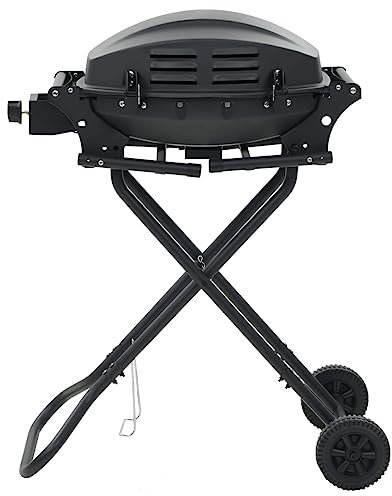 Barbecue a gas portatile con zona di cottura, nero, in acciaio verniciato a polvere, per esterni e campeggio, durevole e facile da pulire, perfetto per famiglie e barbecue