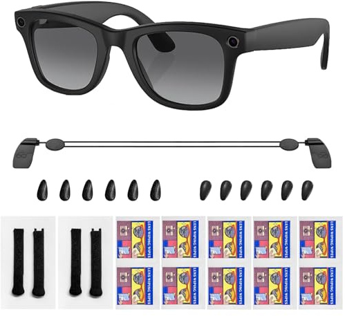 Smart Glasses Accessories Kit,10 Lens Cleaning Wipes, 6 Pairs Silicone Nose Pads, Adjustable Anti-Drop Lanyard – Compatible with for Ray-Ban Meta Wayfarer/Headliner/Skyler/Meta Oakley HSTN