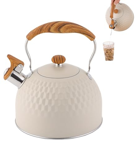 Bollitore da tè in acciaio inox da 2,5 l, pentola ad ebollizione rapida per fornelli elettrici e a induzione, fischietto antiruggine, manico resistente al calore, per appartamenti, ristoranti, viaggi