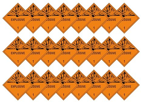 Explosive 1 Hazard Diamond Multi Pack 100mm x 100mm Strong Adhesive Vinyl Stickers for Safety (24)
