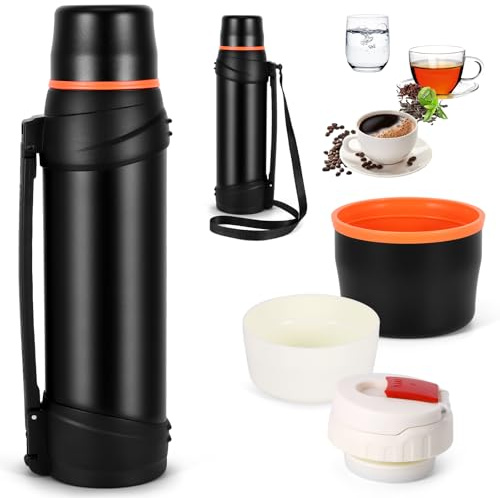 Flask for Hot Drinks 2.5L Stainless Steel Insulated Bottle, Black | Large Capacity, Vacuum Insulated, Coffee Cup Lid with Handle, Travel Drink Flask for Outdoor Home