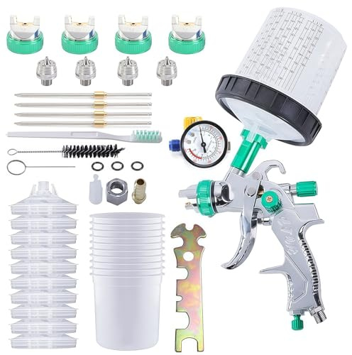 Lackeringspistol, sprutpistolsats med 4 munstycken, 1,4 mm, 1,7 mm, 2,0 mm, 2,5 mm, lackeringspistol, tryckluft med färgsprutpistol tillbehör för soffa, möbler, bil