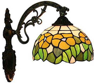 Tiffany Style Wall Lamp 20.3cm Yellow Flower Colored Glass Countryside Wall Lamp Handmade Lampshade Dome Wall Lamp Bedroom Living Room Dining Room