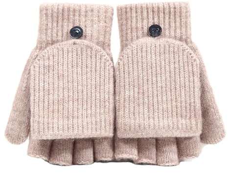 Guantes de medio dedo para niños, cálidos, topes, invierno, otoño, manoplas con botón, sin dedos, medio guantes de punto, guantes plegables de ciclismo, para niños y niñas, 5-10 años