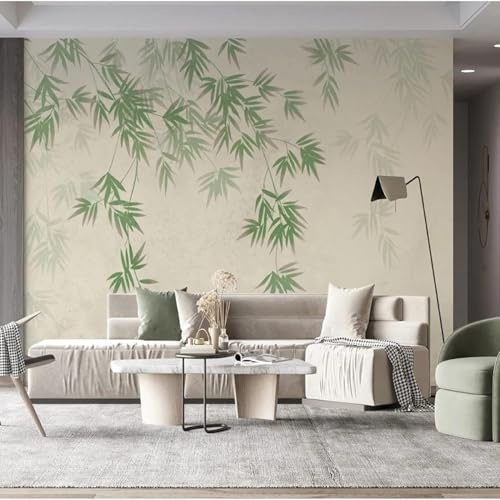 XLMING Feuilles De Bambou Vertes Rétro Simples Et Fraîches 3D Papier Peint Texture Soyeuse Intissé Salle à Manger Bureau D'étude Canapé Chambre Salon TV Mur-200cm×140cm
