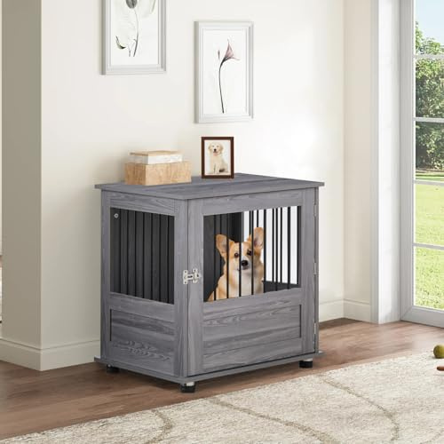 Box per cani da interno con chiusura di sicurezza, gabbia per cani in legno facile da pulire, per cani di piccola e media taglia, casa per cani di taglia grande