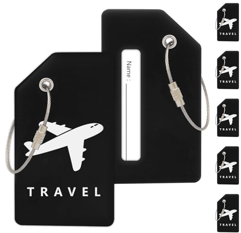 Teskyer Silikon-Kofferanhänger für Flugreise, 5 Stück - langlebig, weich, auffällig, mit Stahlösen und Namenskarten, Travel Essentials, Schwarz