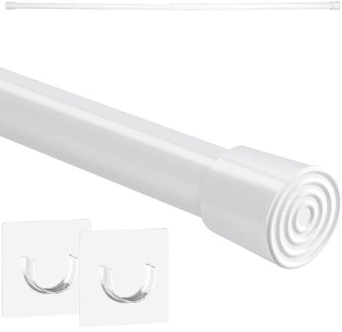 1 barre de douche sans foret porte tringle à rideau en acier inoxydable tringle à rideau rétractable, 71-115cm multifonction tringle à manteau tringle à nid de chat (Blanc)
