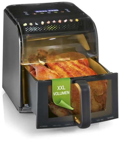 GOURMETmaxx Heißluftfritteuse mit Sichtfenster & Panoramadach - 7 L | stylisher Airfryer inkl. Shake-Reminder & Timer | Fritteuse mit 10 Programmen & 7 Funktionen | Heißluftfritteuse mit Farbdisplay