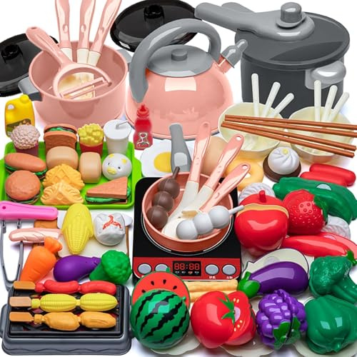 JUQG 76 Pezzi Accessori Giocattolo da Cucina per Bambini, Giocattoli da Cucina con Pentole e Padelle, Gioco di Ruolo da Chef Adatto a Ragazzi e Ragazze di 3 4 5 6 7 8 Anni