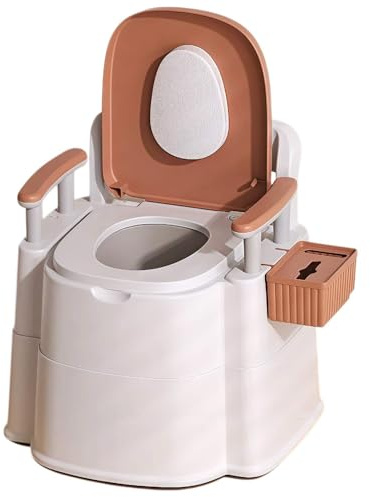 SAYEYBU Nachtstuhl, Mobile Toilette, Toilettenstuhl mit Abnehmbaren Armlehnen, Toilettenstuhl mit Rückenlehne, 2-Stufig Höhenverstellbar, Camping & Wohnmobiltoilette für Zuhause Boot Van Reisen,Braun