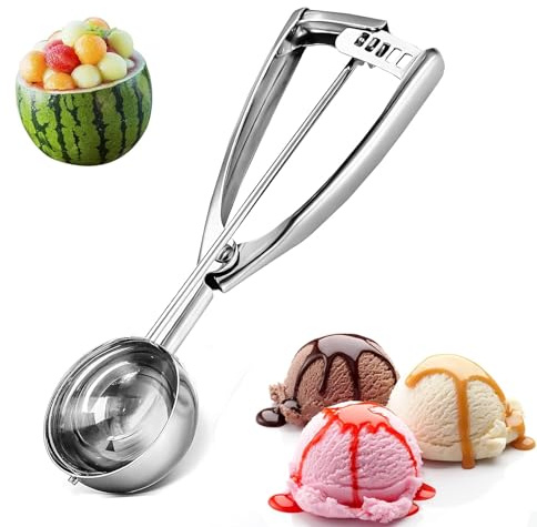 Stainless Steel Ice Cream Scoop with Trigger, 70ml (2-1/3oz) Cookie Scoop | Heated Ice Cream Scoop for Food, Melon Baller & Cookie Scoops for Baking/Ice Cream Spoons